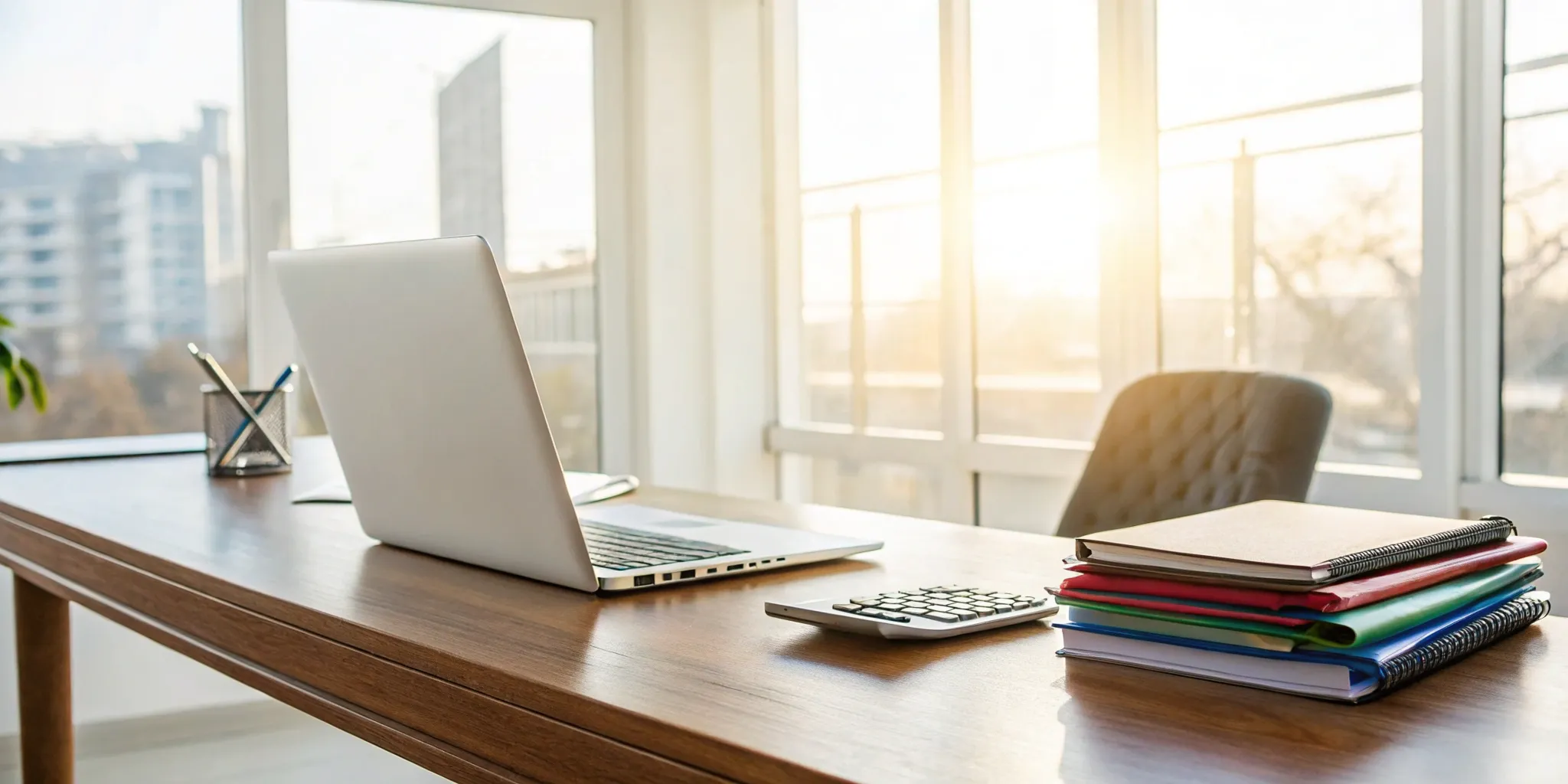 Laptop and calculator on a desk for professional accounting services outsourcing.