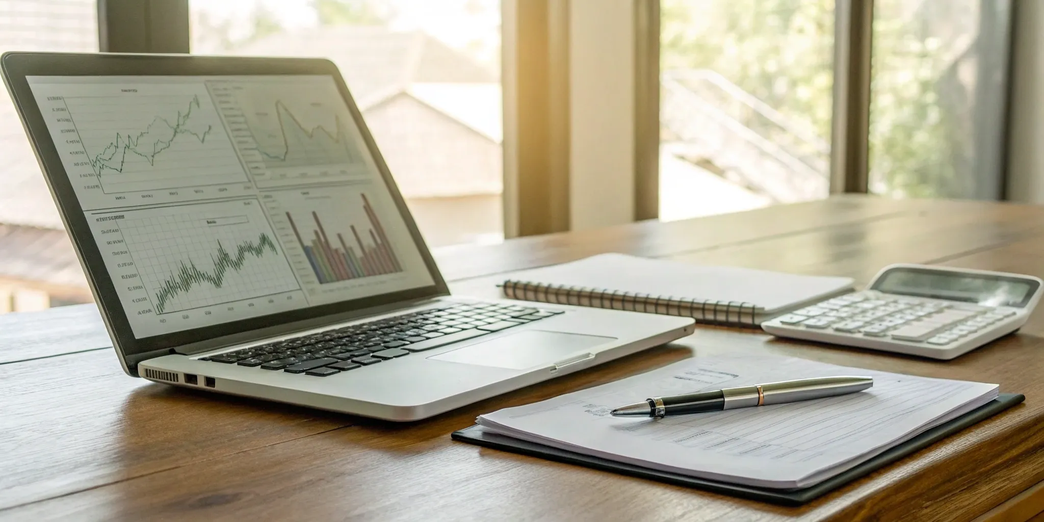 Analyzing financial charts on a laptop as part of fractional controller services.